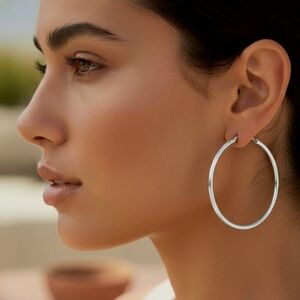 New Simple Minimalist Silver Plated Hoops Earrings